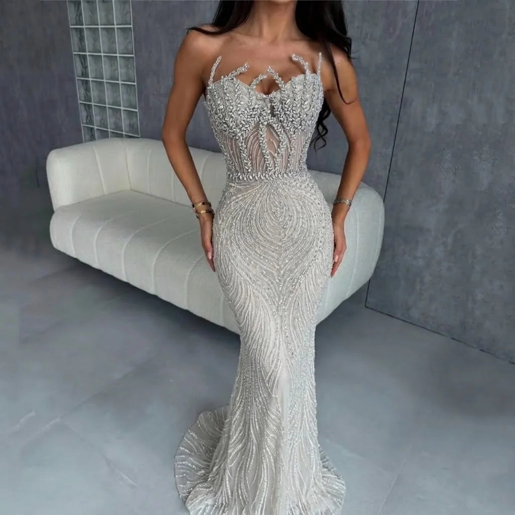 Zapdress 2026 Nude Corset Mermaid Crystal Beaded Evening Dress 2026 Wedding Party Formal Gowns for Women DLA73661 Customized (ZD17388)