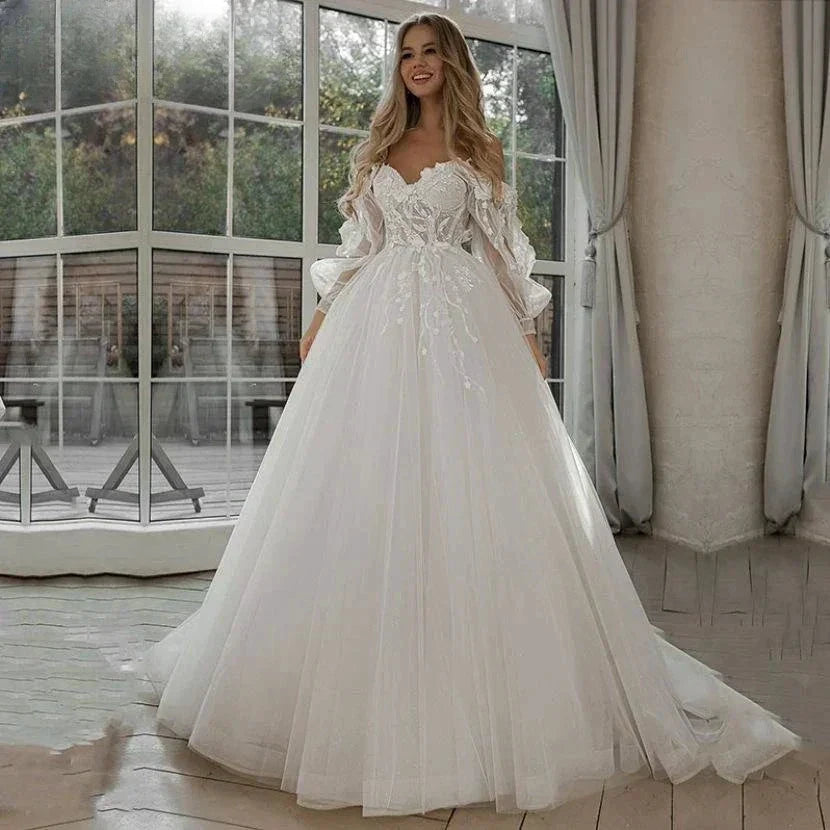 Vestido De Noiva Boho Lace Puffy Tulle Wedding Dresses Bridal Gowns Robe De Mariée Vestidos De Novia by payinti