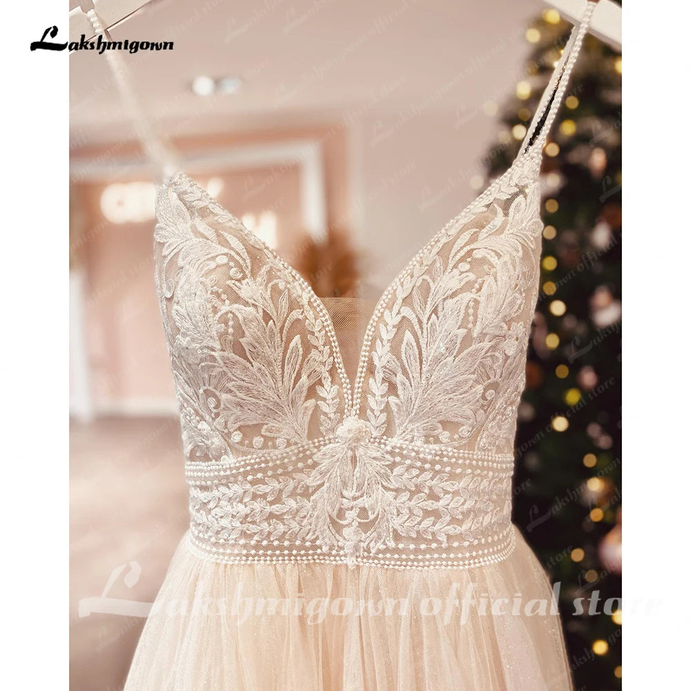 ZapDress Spaghetti Straps Champagne Boho Wedding Dress For Women Vestido Civil Bridal Customized Wedding Gowns Suknie Slubne