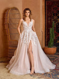Sexy V-neck Tank Sleeve Dress For Bride Classic Appliques Beads Bridal Gown Graceful A-line Long Wedding Dress Robe De Mariée by payinti