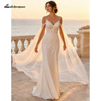 Romantic Spaghetti Strap Wedding Dress Lace Mermaid Bridal Gowns Detachable Tulle Cape Wedding Gowns Vestido De Novia Customized