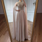 Zapdress White Chiffon A-line Evening Dress with Cape Sleeves Simple Wedding Party Gowns for Bridesmaid Customized (ZD17338)