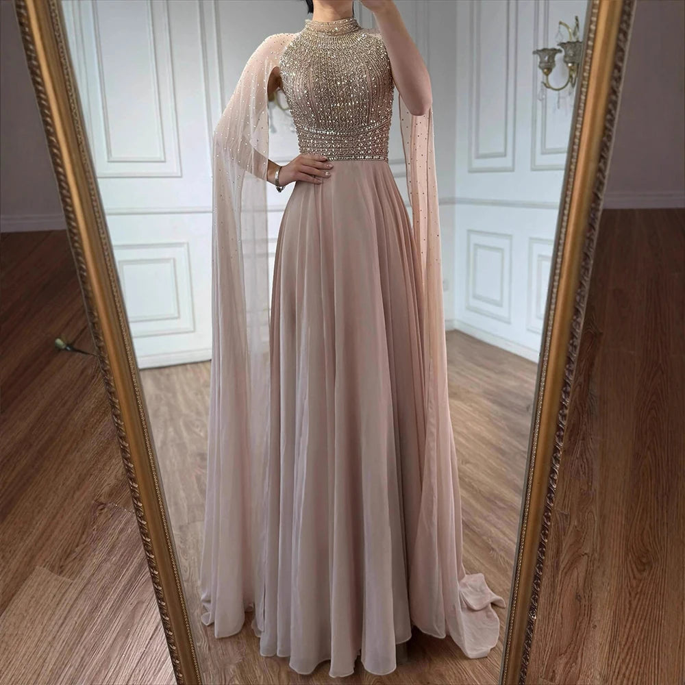 Zapdress White Chiffon A-line Evening Dress with Cape Sleeves Simple Wedding Party Gowns for Bridesmaid Customized (ZD17338)