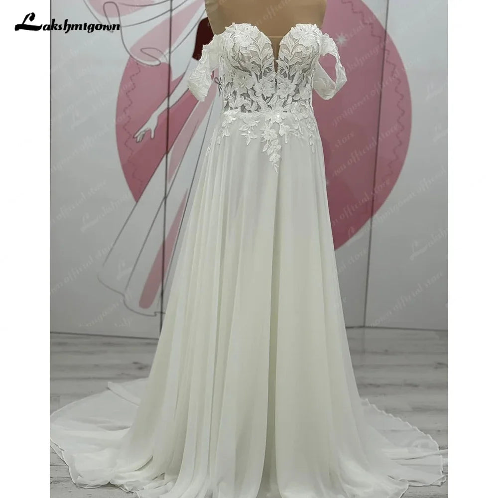 ZapDress Lace Chiffon Beach Off Shoulder Wedding Dress Cap Sleeve Wedding Party Gown Customized Robe Sirene Mariage