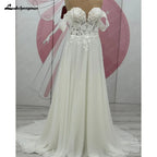 ZapDress Lace Chiffon Beach Off Shoulder Wedding Dress Cap Sleeve Wedding Party Gown Customized Robe Sirene Mariage