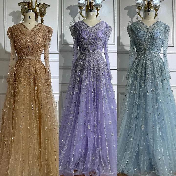 Saudi Arabic Elegant Nude A-Line Beaded Evening Dress Gown For Wedding Occasion 2025 DLA71803D Customized