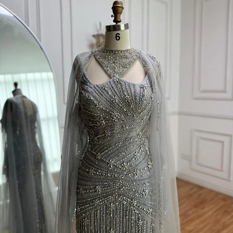 Luxury Caramel Mermaid Evening Dress with Cape Sleeves LA73052