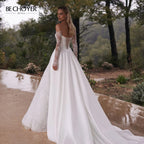 Off the Shoulder A-Line Wedding Dress 2026 Appliques Long Sleeve Customized Bride Gown Princess BECHOYER EL350 Vestido De Noiva