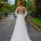 Wedding Dress Long Sleeve A-Line Appliques Beaded Bride Gown Beach Princess BECHOYER HB78 Plus Size Customized Vestido de Noiva