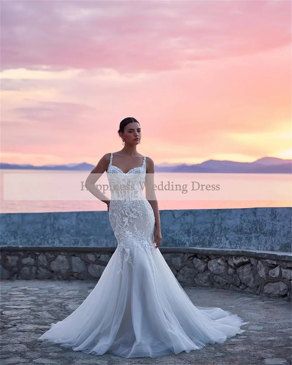 Customized Sweetheart Lace Appliques Sleeveless Mermaid Evening Gowns Backless Zipper Wedding Dress vestidos de novia