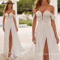 ZapDress Boho Beach Chiffon Wedding Dress For Woman Bride Slit Off the Shoulder A-line Vestido De Casamento Customized