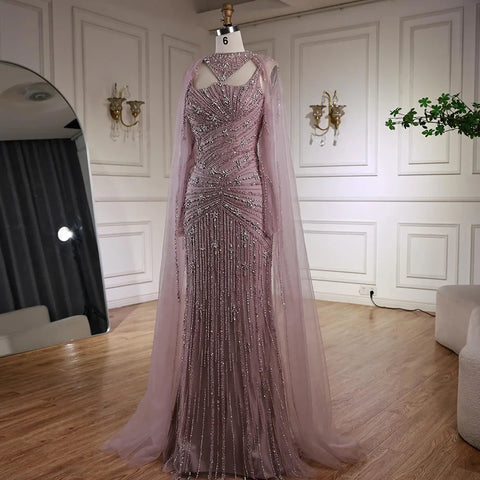 Luxury Caramel Mermaid Evening Dress with Cape Sleeves LA73052