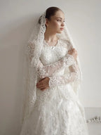 Customized Luxury Long Sleeve Wedding Dress Lace Appliques A-line Chapel Train Brides Dress for Wedding