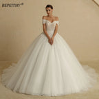 BEPEITHY Customized Plus Size Princess Wedding Dresses 2026 For Bride Off Shoulder Sleeveless Women Glitter Ball Bridal Gown