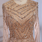 Zapdress Nude Crew Neck A-line Long Sleeves Evening Dress Beaded Wedding Party Gowns for Women 2026 Customized (ZD17382)