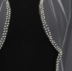 Fingertip Length Pearl Wedding Veil With Comb - Single Layer Tulle Bridal Veil Scalloped Beaded Edge for Bride Accessories G200