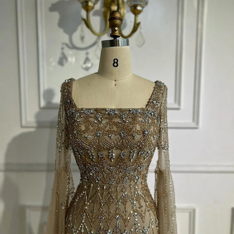 Luxury Caramel Evening Dress with Sleeves Cape 2025 LA72966