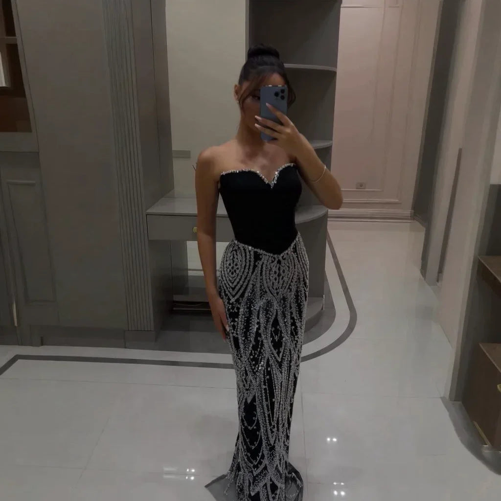 Zapdress Black Mermaid Luxury Beaded Evening Dress 2026 Elegant Party Gowns for Women Customized (ZD17348)