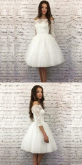 White A-Line 3/4 Sleeves Short Homecoming Dress With Lace S1834 by simplepromdress