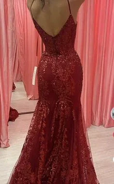 Charming Red Tulle Lace Mermaid Prom Dress Evening Gown Y7854 by simplepromdress