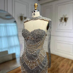 Zapdress Nude Strapless Mermaid Pearls Beaded Evening Gowns Luxury Party Dress with Tassel DLA72876 Customized (ZD17335)