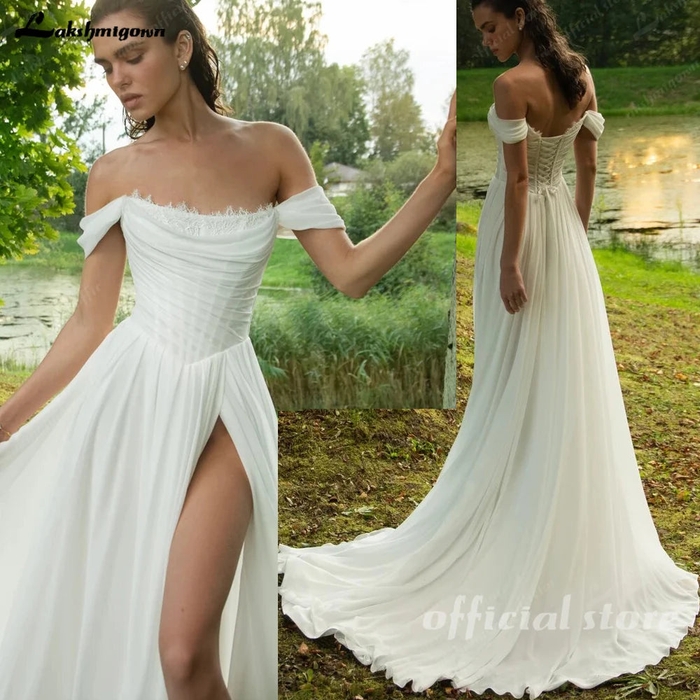 ZapDress Chiffon Beach Wedding Dresses 2026 New Split Side Strapless Garden Bridal Gowns Lace Up Back Customized