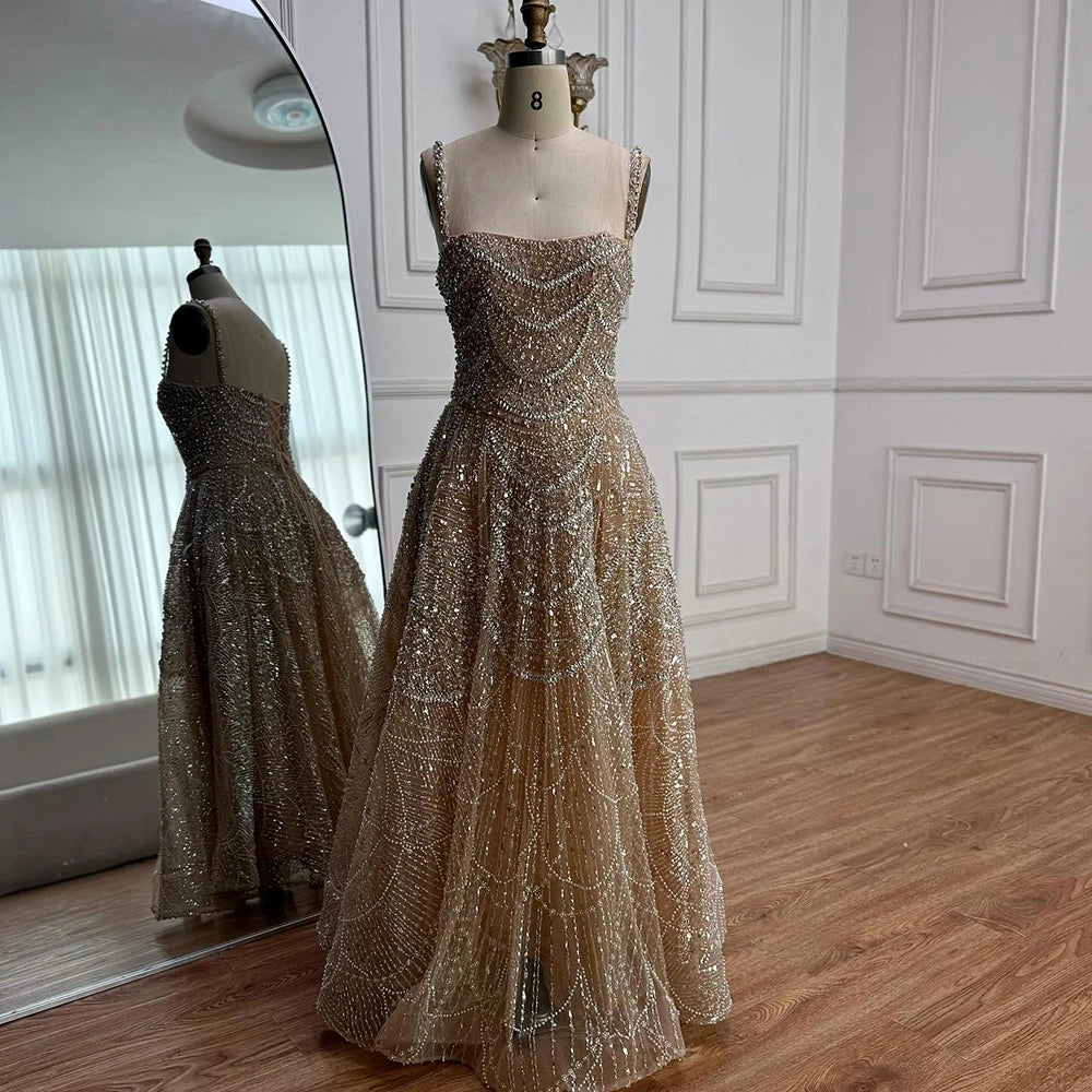 Zapdress Customized Nude Prom Dress Spaghetti Strap Lace-up Back Evening Gown Crystal Beaded Party Gwons for Women DLA72983A (ZD17352)