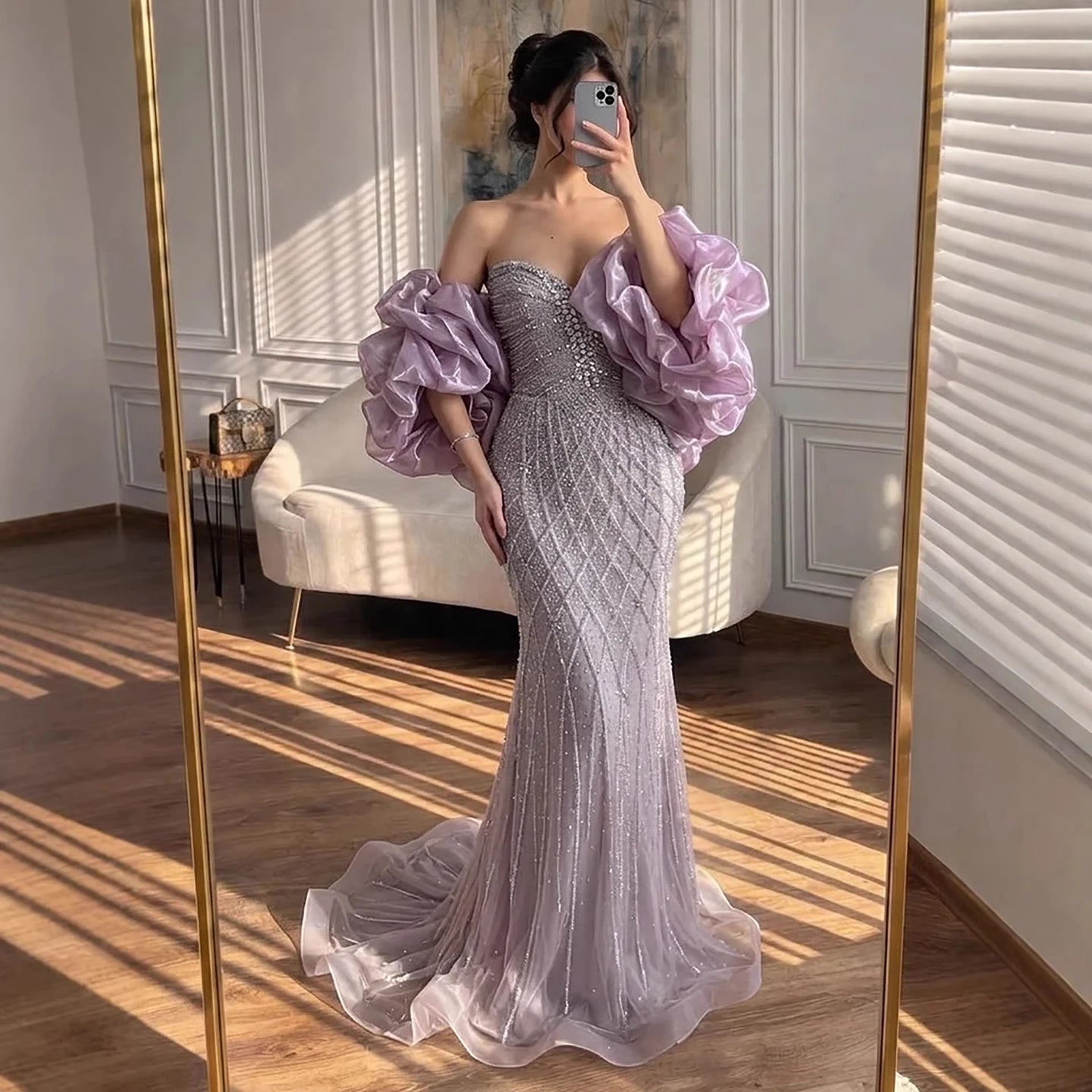 Zapdress 2026 Pink Strapless Mermaid Luxury Beaded Evening Dresses with Cape Formal Party Gowns Customized (ZD17318)
