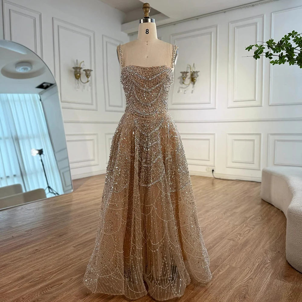 Zapdress Customized Nude Prom Dress Spaghetti Strap Lace-up Back Evening Gown Crystal Beaded Party Gwons for Women DLA72983A (ZD17352)