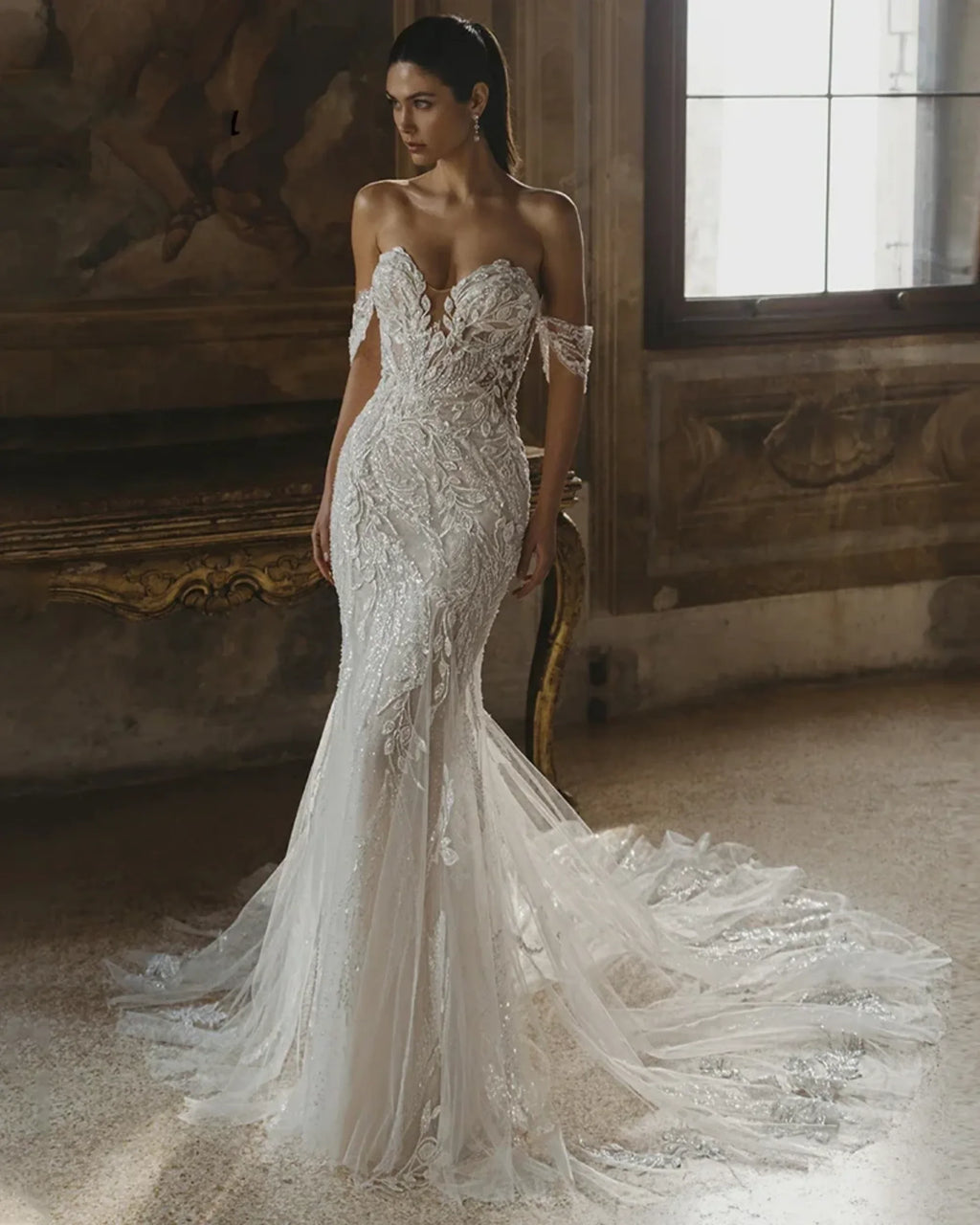 Customized Luxurious Mermaid Wedding Dress For Bride Sexy Backless Lace Appliques Off the Shoulder Sweetheart vestido de noiva