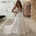 LORIE Boho Lace Elegant Wedding Dresses Low-Cut V-Neck Applique Bride Gowns Princess Spaghetti Strap Bridal Gown PartyCustomized
