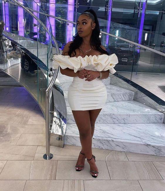 Thigh Length Ruffle Sleeve Pretty Off Shoulder Black Girl Homecoming Dress Cocktail Dresses Y64 by simplepromdress