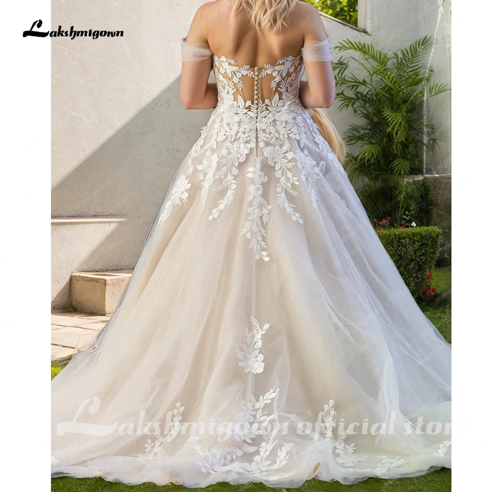 ZapDress Sexy Ladies Off Shoulder Lace Appliqués Beach Wedding Dresses Boho Bridal Gowns Sleeveless Robe Customized