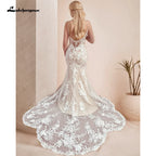 Sexy Spaghetti Straps Mermaid Wedding Dresses Champagne Bride Dress Lace Vestido De Noiva Sereia Wedding Gowns