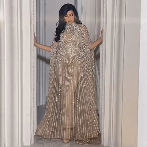 Luxury Champagne Kaftan Evening Gown Wedding Formal Dress LA72945