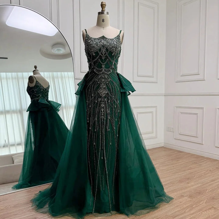 Serene Hill Pink Spaghetti Strap Mermaid Beaded Evening Dresses with Overskirt Formal Party Gowns for Women DLA72810 Customized