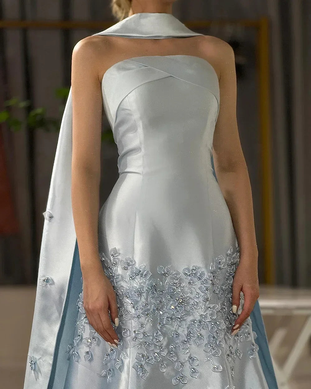 Zapdress Baby Blue Satin Mermaid Dubai Evening Dress Appliques Formal Party Gowns for Women DLA72483A Customized (ZD17354)