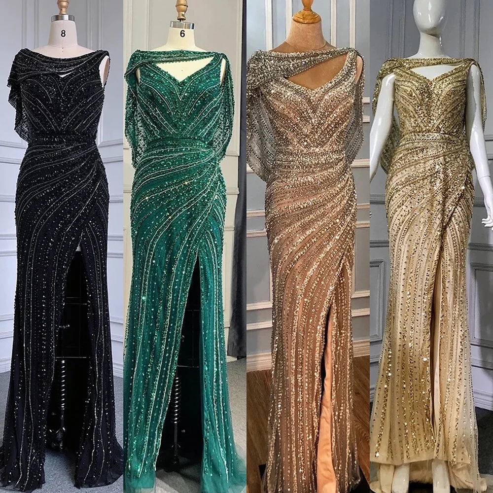 Zapdress Customized Silver Nude Beaded Mermaid Evening Dresses 2025 Elegant Party Gowns For Women Wedding (ZD17383)