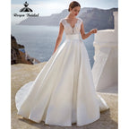 Roycebridal Ballgown Wedding Dress V-Neck Lace Cap Sleeve 2026 novias vestidos Illusion Bridal Gowns Chapel Train Customized