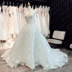 ZapDress Luxury Spaghetti Straps Lace Women Sweetheart Neck Wedding Dress for Bride Champagne Wedding Gown Vestidos Para Boda