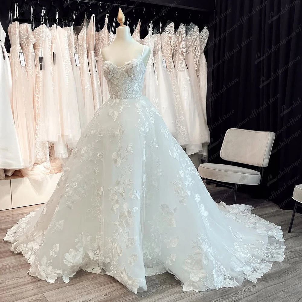 ZapDress Luxury Spaghetti Straps Lace Women Sweetheart Neck Wedding Dress for Bride Champagne Wedding Gown Vestidos Para Boda