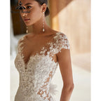 RoyceBridal Cap Sleeve Lace Mermaid Wedding Dress Low Back 3D Floral Appliques Bridal GownVestido De Novia Boda Customized