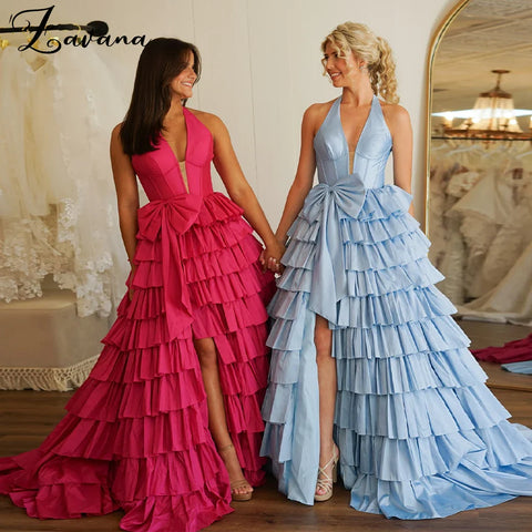 Vestido de noche moderno con volantes y pliegues, con lazo, estilo árabe saudí, musulmán, para ocasiones formales, vestidos de fiesta personalizados 