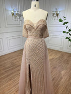 Zapdress Customized Turquoise Off Shoulder Mermaid Beaded Evening Dresses Overskirt Split Party Gowns for Women rts (ZD17345)