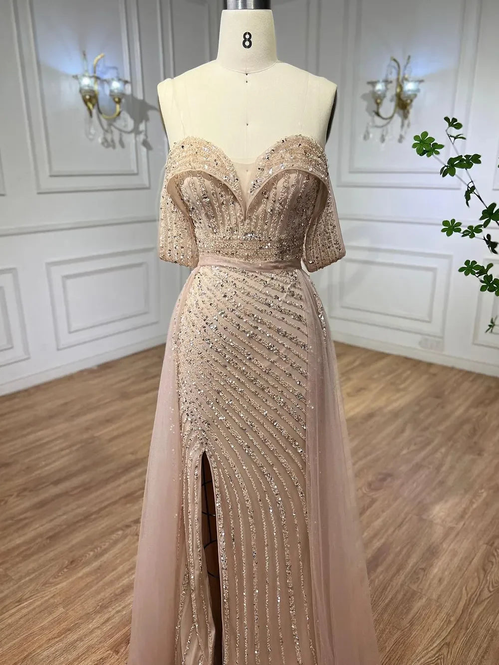 Zapdress Customized Turquoise Off Shoulder Mermaid Beaded Evening Dresses Overskirt Split Party Gowns for Women rts (ZD17345)