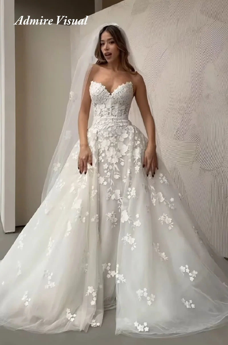 Newest Wedding Dress Mermaid  2 in 1  Lace Sweetheart Neckline Sleeveless With Detachable Train Customized  Vestidos De Novias