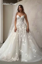 Newest Wedding Dress Mermaid  2 in 1  Lace Sweetheart Neckline Sleeveless With Detachable Train Customized  Vestidos De Novias