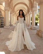 Fashion Full Lace Wedding Dress 3/4 Sleeve Strapless Gown with Front Split Custom Made Vestido De Noiva
