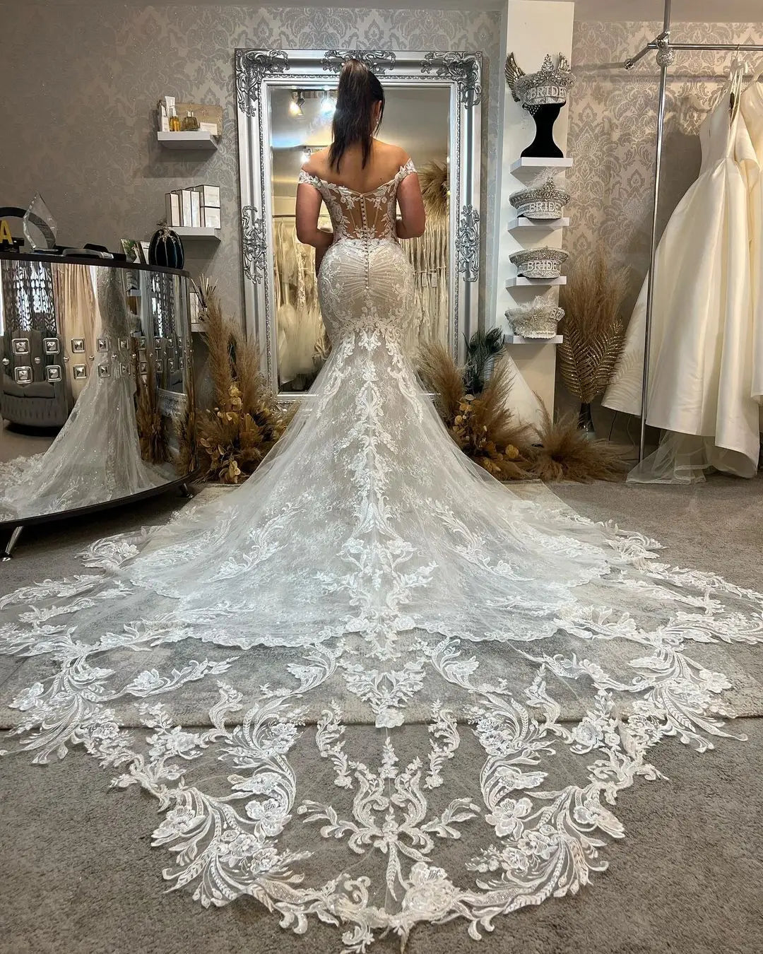 ZapDress Princess Lace Appliques Mermaid Wedding Gown for Women Customized Off the Shoulder Wedding Dress Vestido de Boda