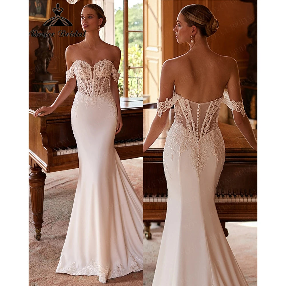 RoyceBridal Mermaid Wedding Dress Sweetheart Luxury Satin Chapel Train Bridal Gown Vestido De Novia Boda 2027 Customized